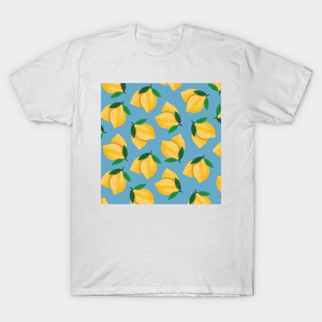 Lemon Pattern Blue Background T-Shirt by TheMoodyDecor
